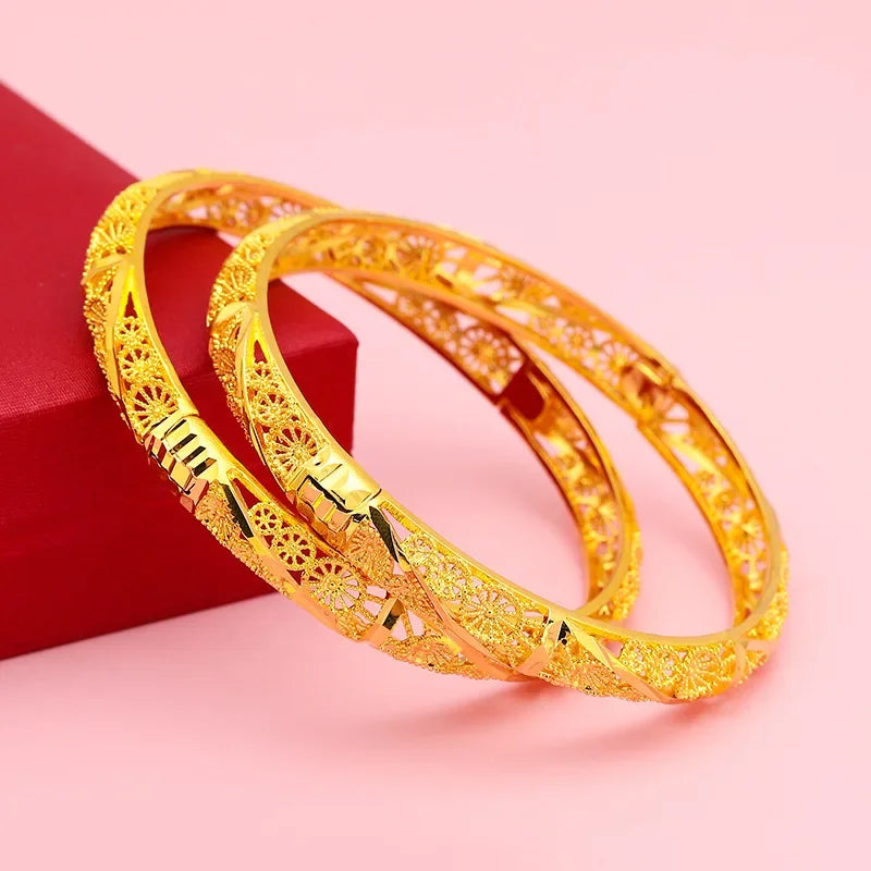 9999 real gold hollowed out four leaf clover bracelet with 24k genuine gold wide buckle for women's festive wedding jewelry