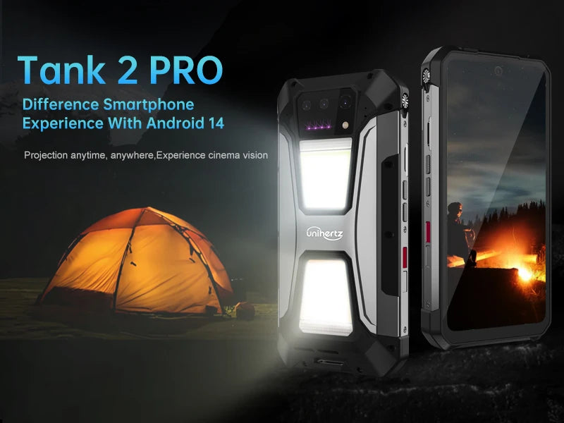 Unihertz Tank 2 Pro 8849 Rugged Phone with Projector, 100Mp Camera, 24Gb 512Gb, Android 14, 100Mp, Nfc, Helio G99, 23800Mah, 4g