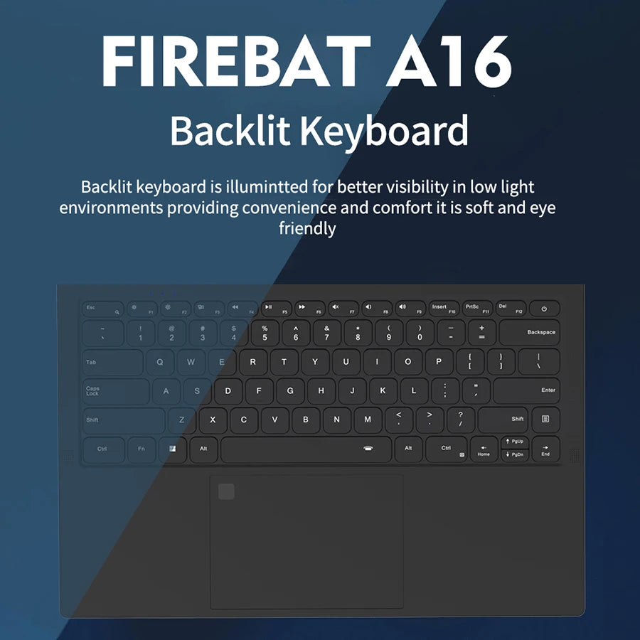 Firebat A16 Laptop 15.6 16 Inch CPU Intel N5095 16GB RAM SSD 512GB 1TB BT4.2 WiFi5 LPDDR4 Lightweight Business Computer Notebook