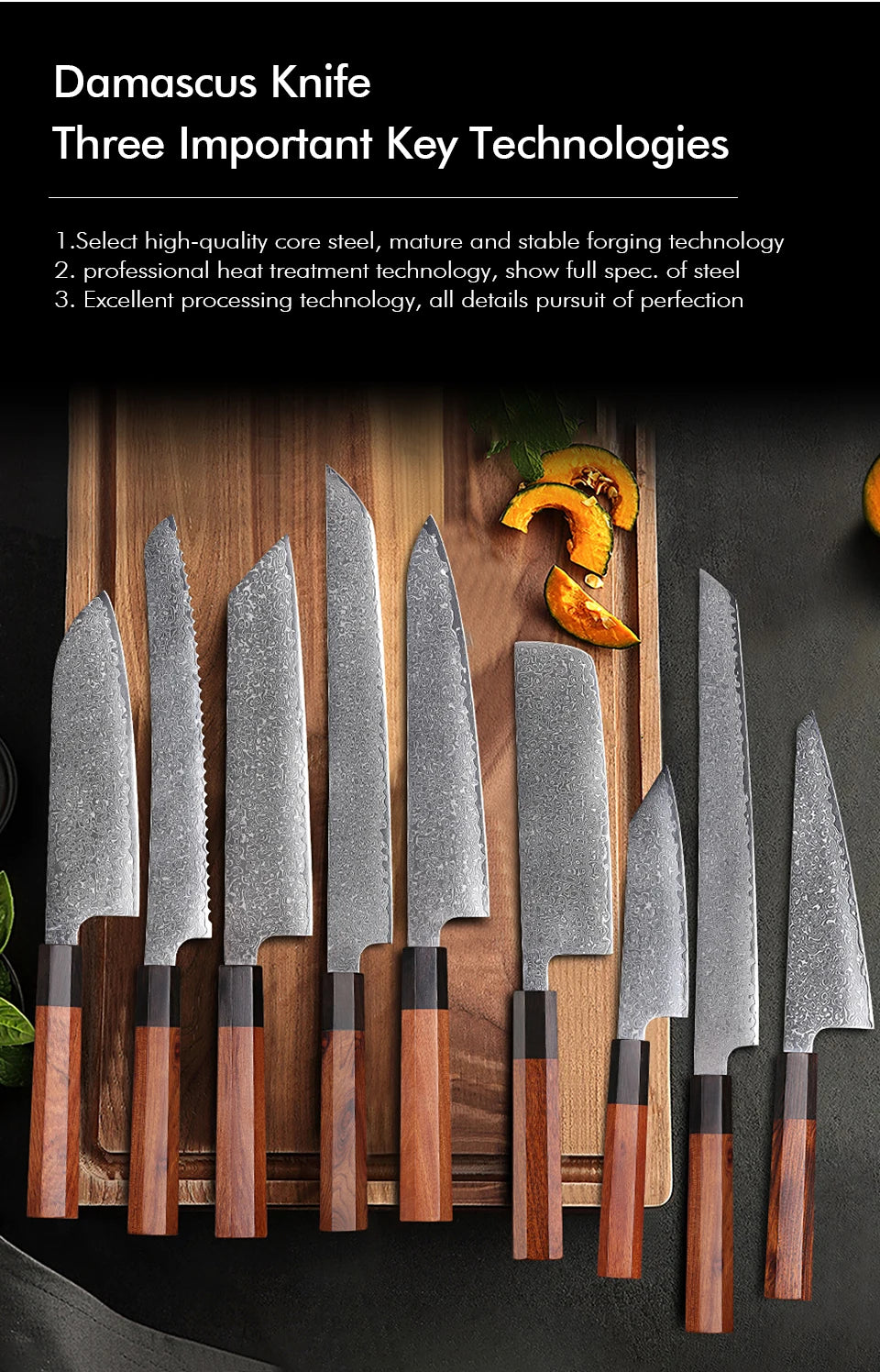 TURWHO Hand Forged Japanese Chef Knife Damascus Steel Kitchen Knives Santoku Sashimi Bread Utility Handmade Blade Cooking Tools