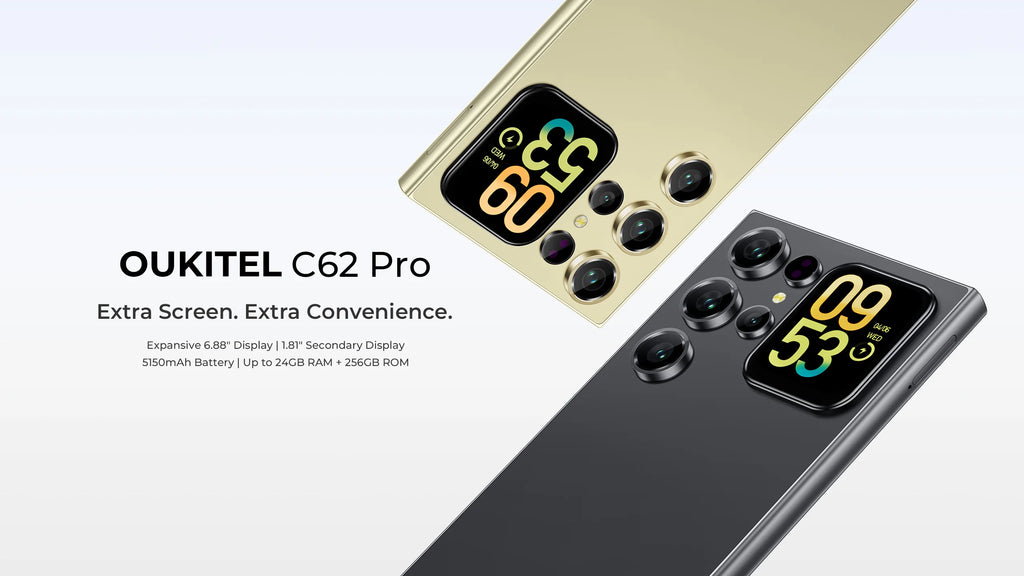 OUKITEL C62 Pro Smartphone Android 15, 6.88" HD+ Display Unisoc T615 Cell Phone, 24GB (6+18) + 256GB, 5150mAh Battery NFC Mobile