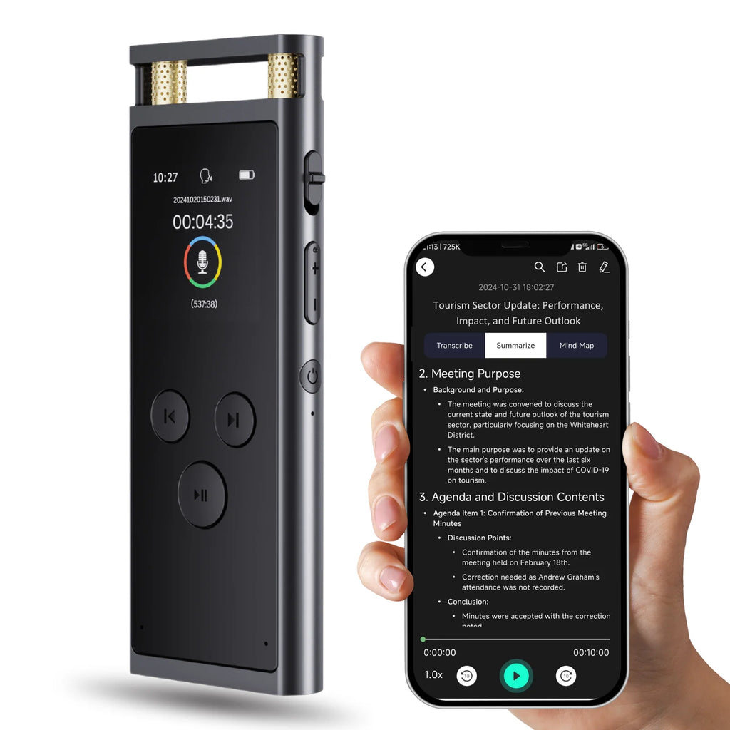 AI Voice Recorder transcription, Translation, Summary, Mind Mapping, Voice Activation 64GB Aluminum Dictaphone [AI Version]