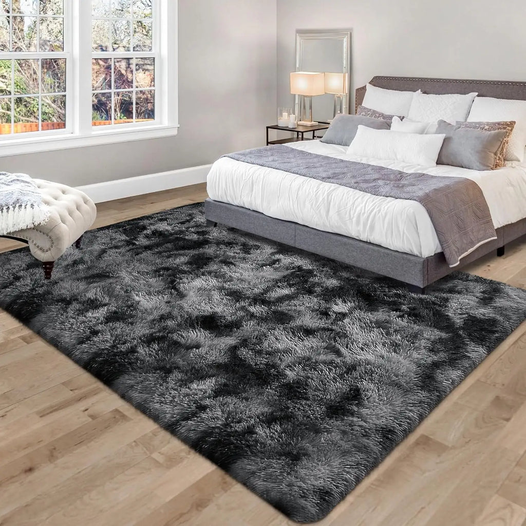 Soft Area Rugs for Living Room Non-Slip Thick Plush Carpets for Winter Tie-Dye Dark Gray Fluffy Artificial Velvet Soft Carpets