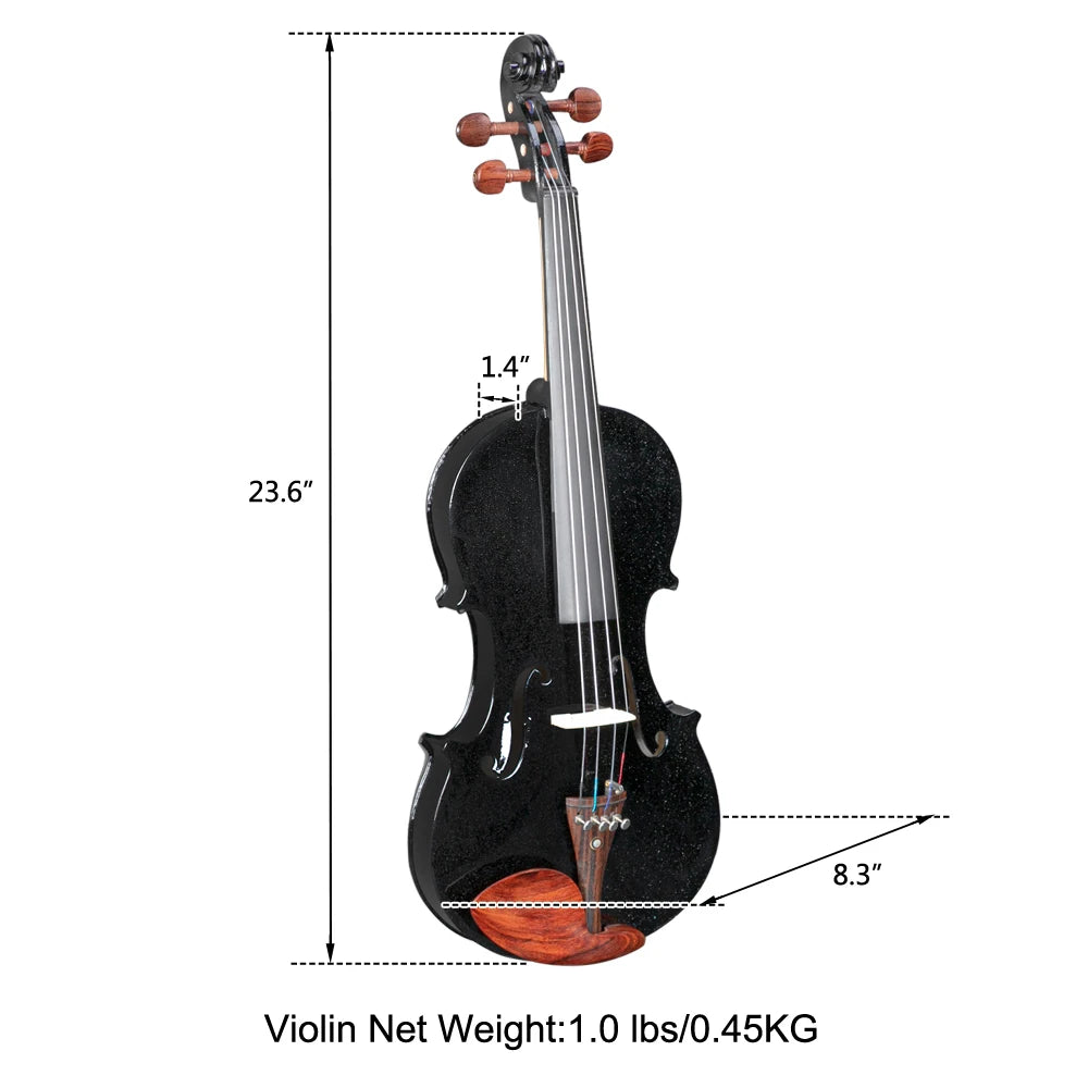Full Size Matte Black 4/4 Spruce Panel Wooden Violin Set with Case Bow Rosin  4 Strings Shoulder Rest Turner Cleaning Cloth