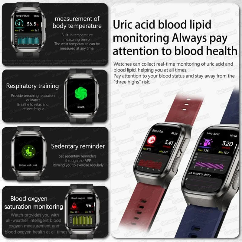 New ECG+PPG Nursing Grade Air Bag Smart Watch Men's Blood Fat Blood Pressure Voice Broadcast Health Smart Bracelet For Woman NFC