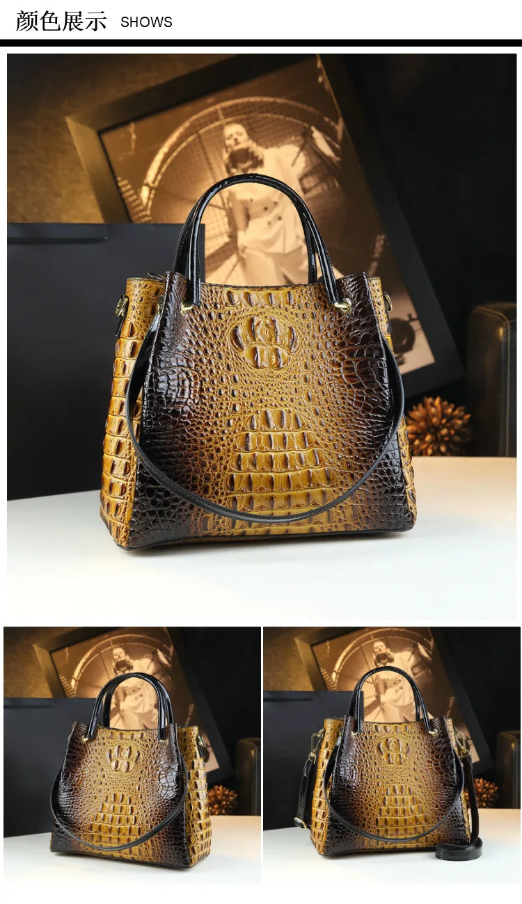 New Tote Bag for Women Crocodile Print Textured Bucket Bag Retro Shoulder Bag Fashion Handbag