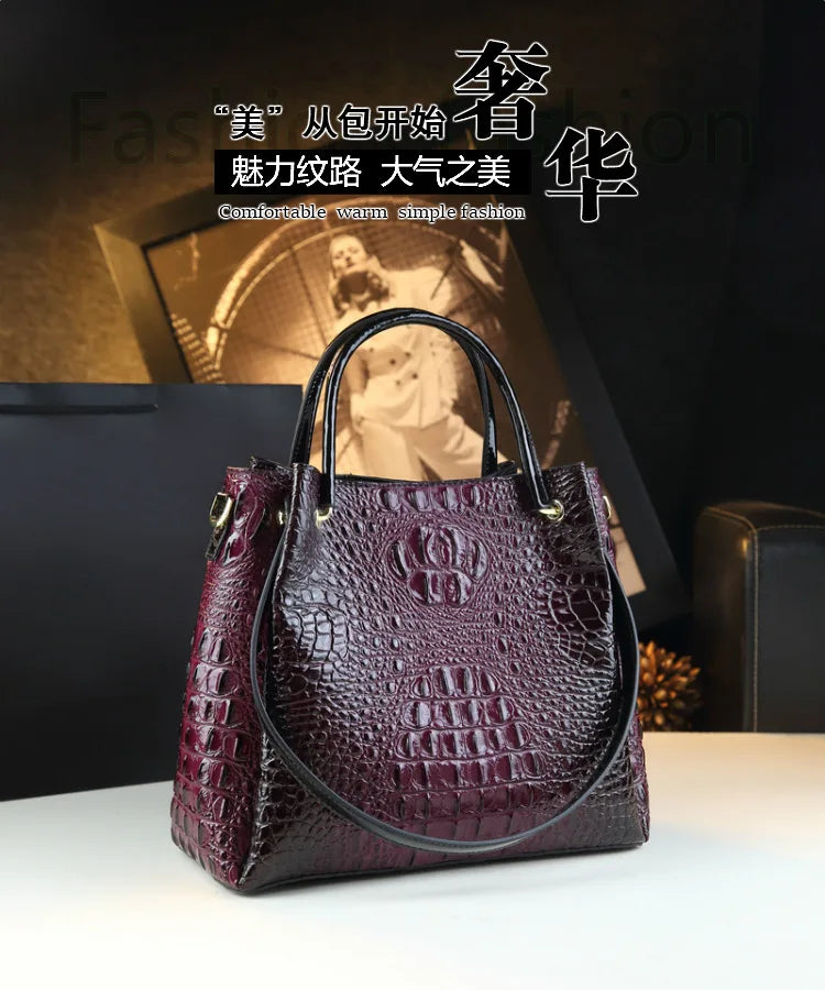 New Tote Bag for Women Crocodile Print Textured Bucket Bag Retro Shoulder Bag Fashion Handbag