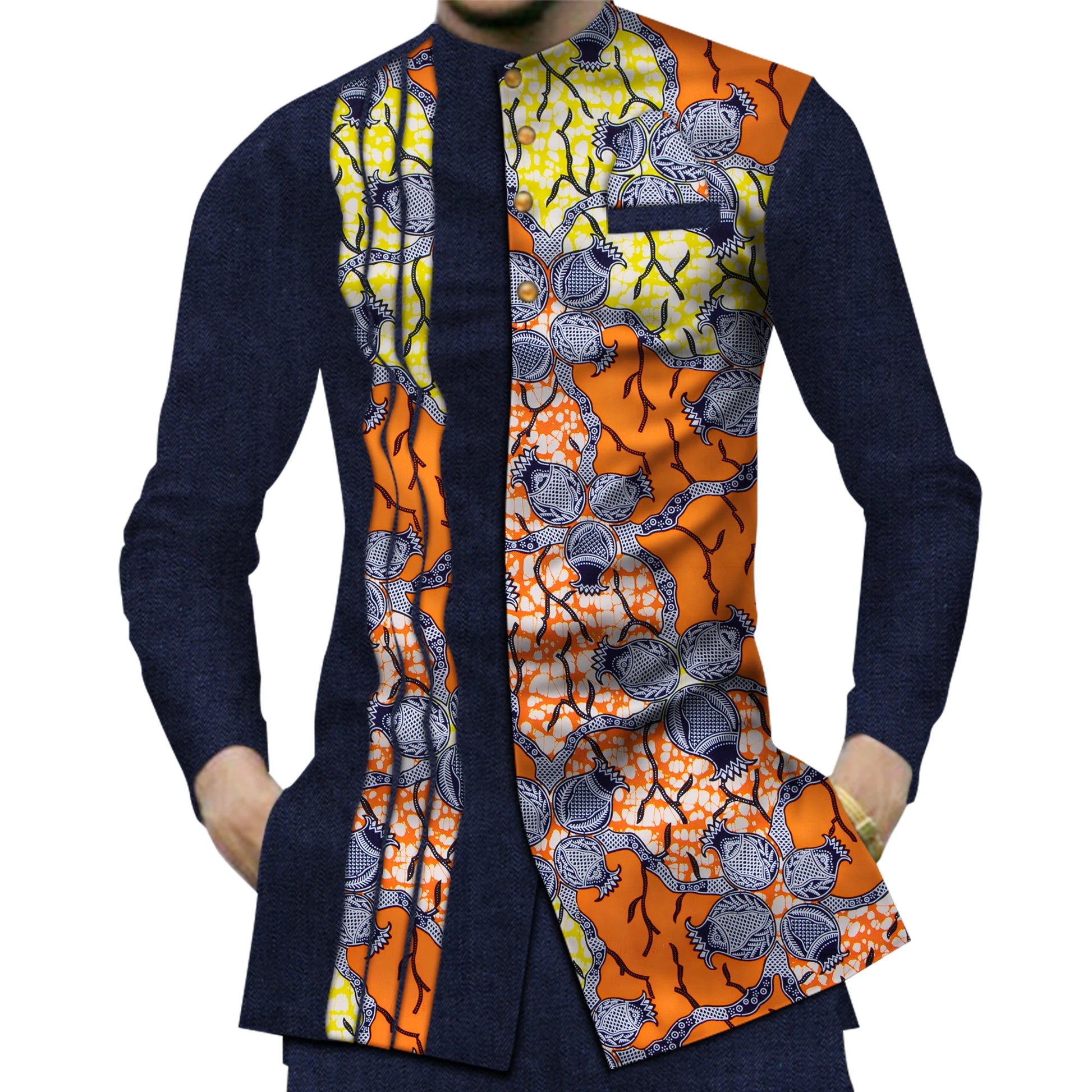 Casual 100% Cotton Mens African Clothing Dashiki Patchwork Print Shirt Tops Bazin Riche Traditional African Clothes WYN380