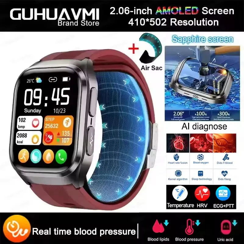 New ECG+PPG Nursing Grade Air Bag Smart Watch Men's Blood Fat Blood Pressure Voice Broadcast Health Smart Bracelet For Woman NFC