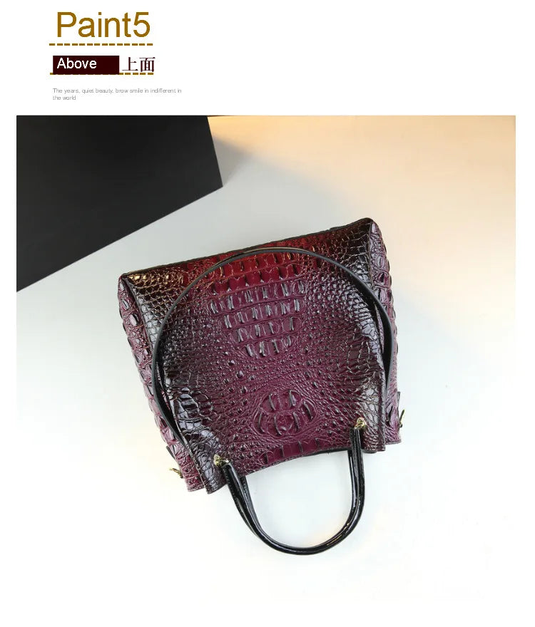 New Tote Bag for Women Crocodile Print Textured Bucket Bag Retro Shoulder Bag Fashion Handbag