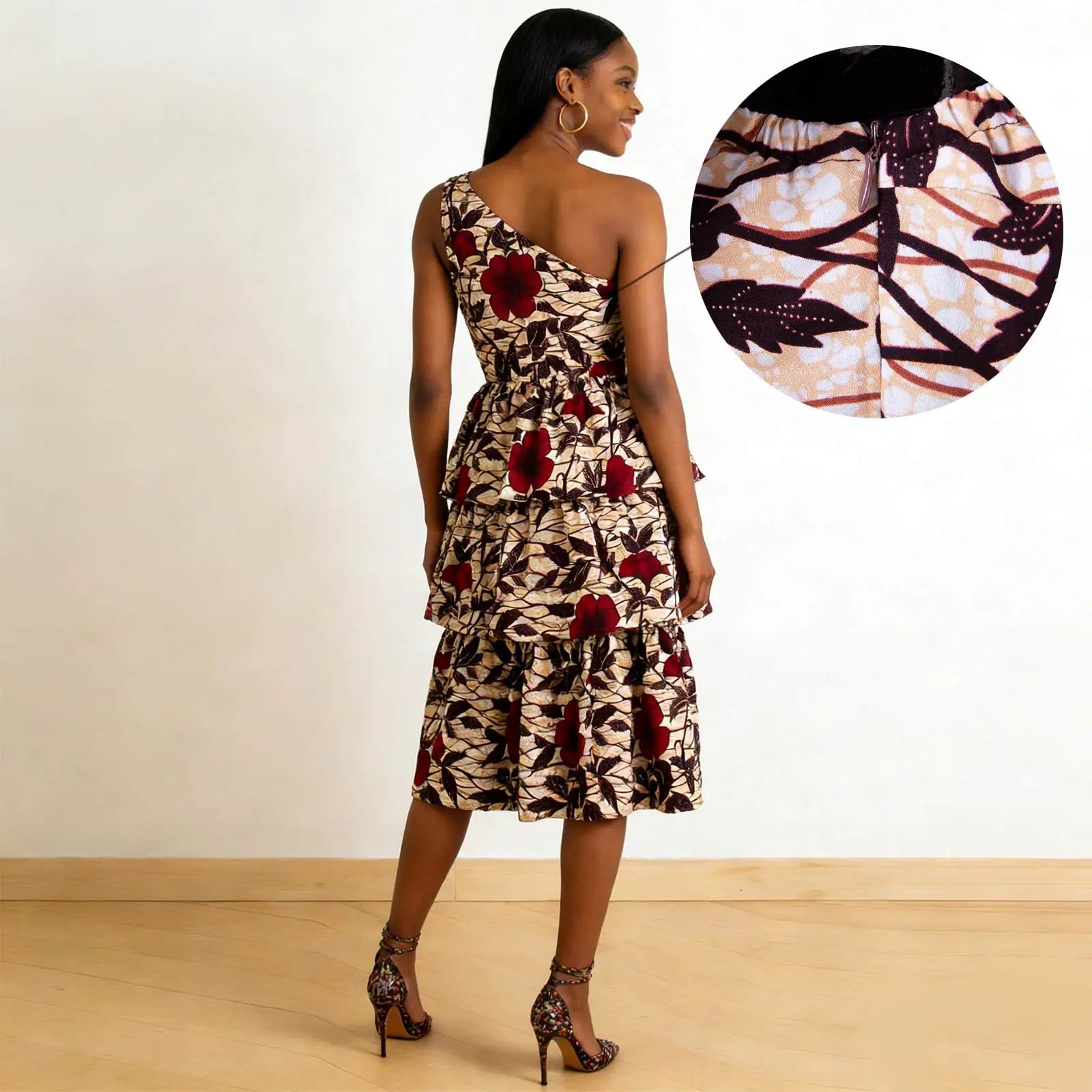 African Dress for Women Ankara Print Skew Collar Sleeveless Mid-Calf Cascading Dress Dashiki Elegant fashion Casual Party Dress