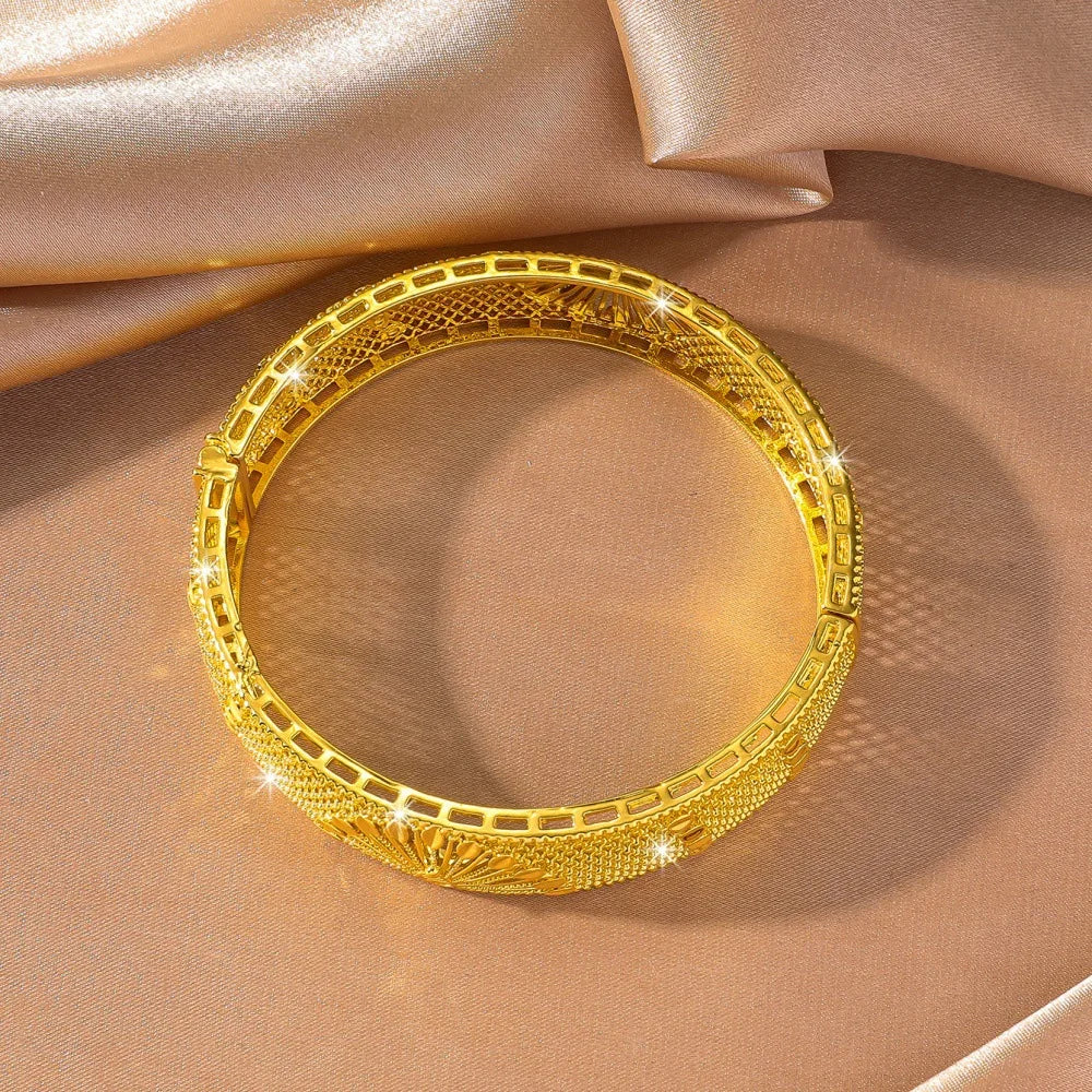 Luxury 24K 9999 Pure Gold real gold Peacock Open Screen Hollow Bracelet Buckle Bracelet Dubai Wedding Bracelet