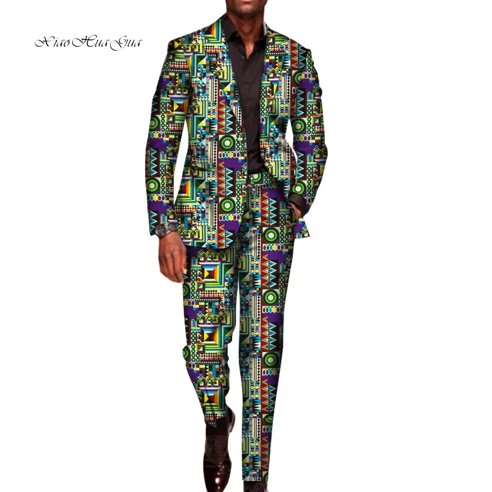 2 Pieces Set for Men Traditional Africa Clothing Pants Suits Men Party Long Sleeve Blazer Suits Plus Size African Outfits WYN602
