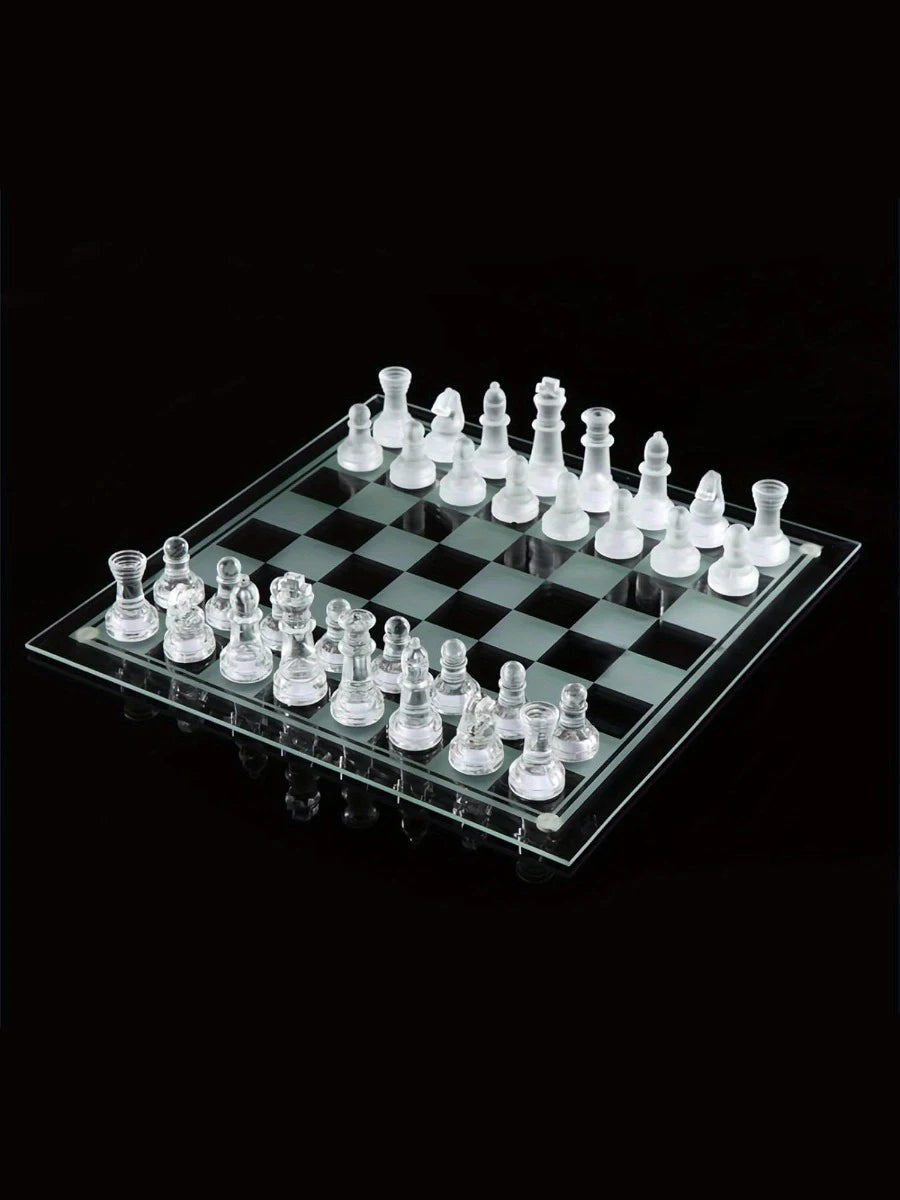 10Inch Handcrafted Glass Chess Set Premium Quality Intricate Design for Home Decor  Perfect for Game Nights & Chess Lovers