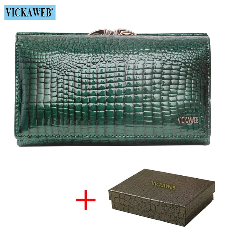 Free Gift Women Genuine Leather Short Wallet Female Fashion Purses Ladies Alligator Hasp & Zipper Small Coin Bag AE2155