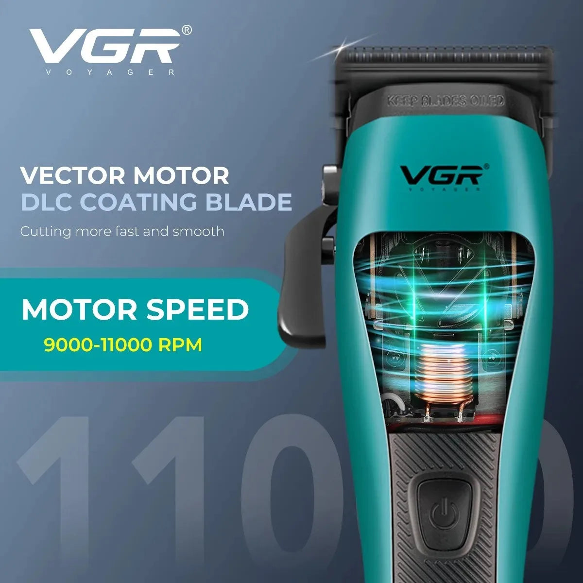 VGR Professional Hair Trimmer Rechargeable Hair Clippers 11000 RPM Vector Motor Beard Shaver LED Trimmer For man V-035C V-035S