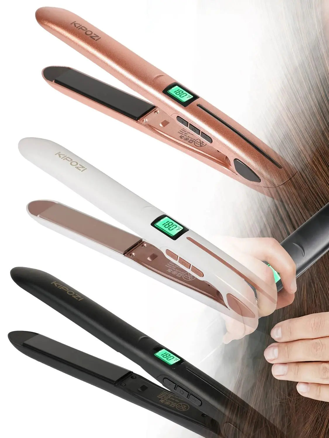KIPOZI Perfect For Any Hair Type Titanium Flat Iron Hair Straightener with Digital LCD Display Dual Voltage Instant Heating Iron