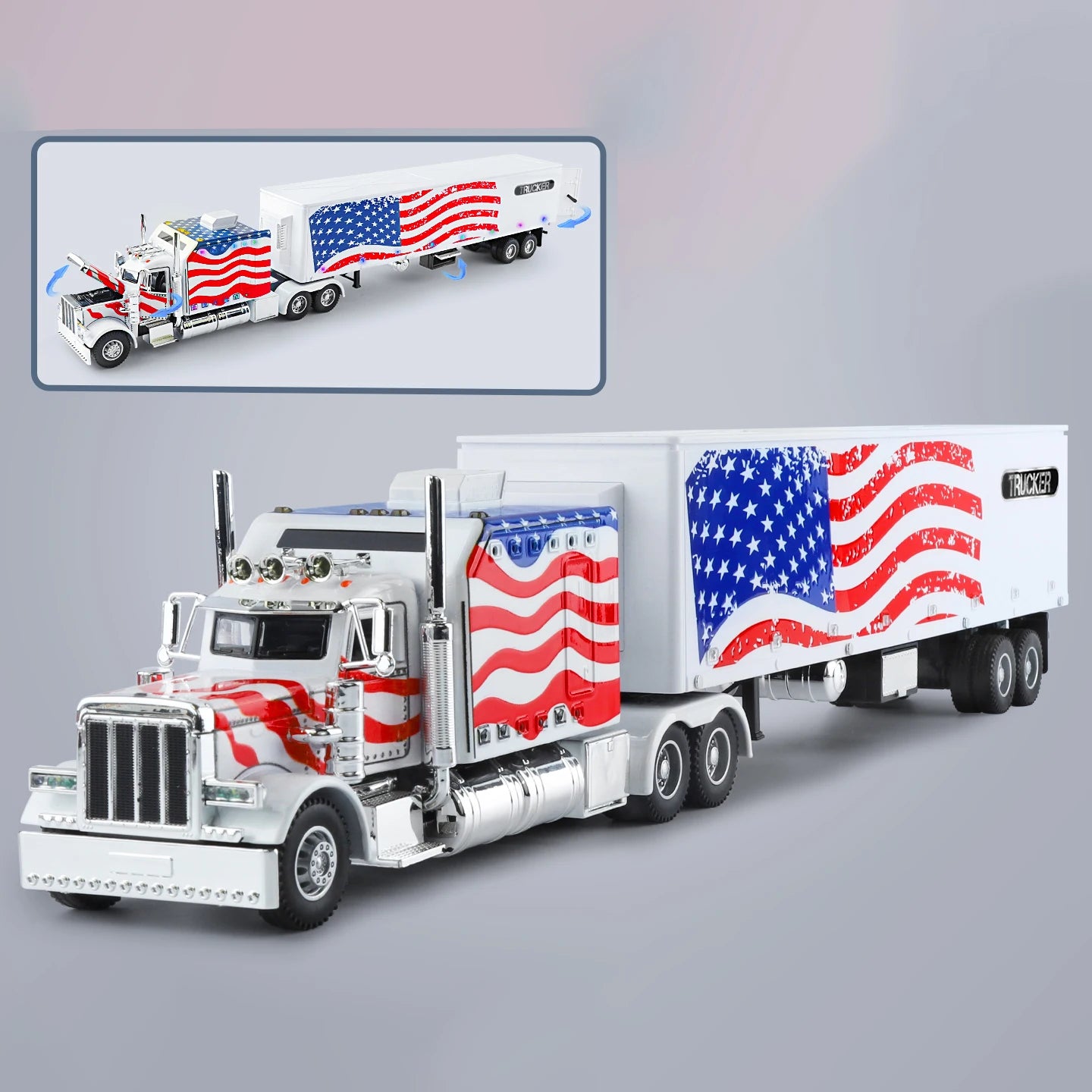 1:24 389 Platform Trailer Container Transport Tow Truck Toy Car For Diecast Vehicle Model Collection Gift Boy