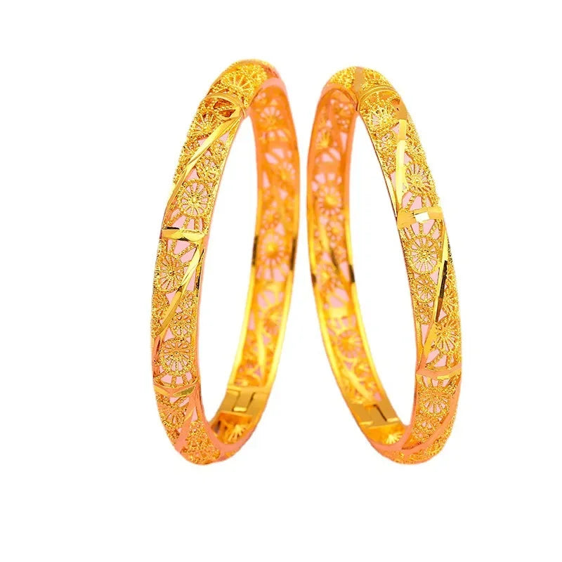 9999 real gold hollowed out four leaf clover bracelet with 24k genuine gold wide buckle for women's festive wedding jewelry