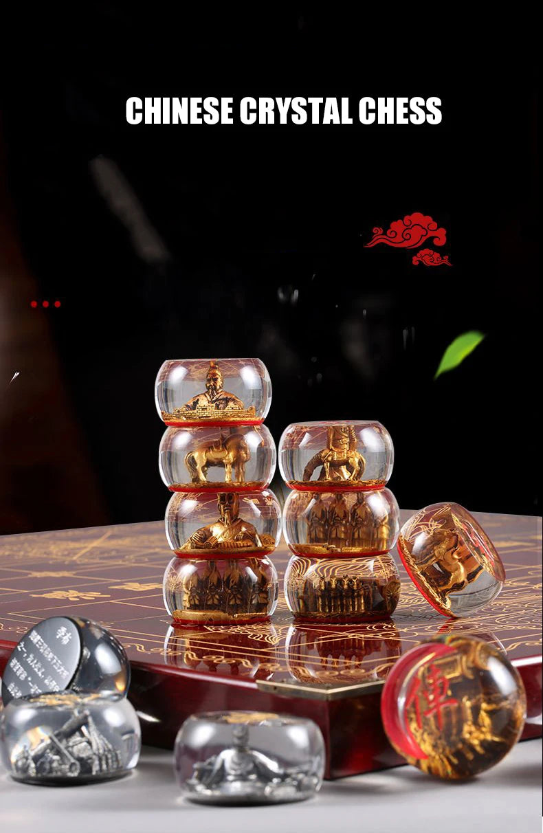 Chinese Chess Set Luxury Table Board Games Artificial Crystal Engraving Chess Family Party Children Adult Collect Birthday Gift