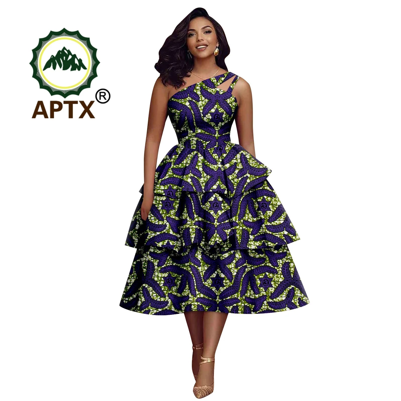 African Dress for Women Ankara Print Skew Collar Sleeveless Mid-Calf Cascading Dress Dashiki Elegant fashion Casual Party Dress
