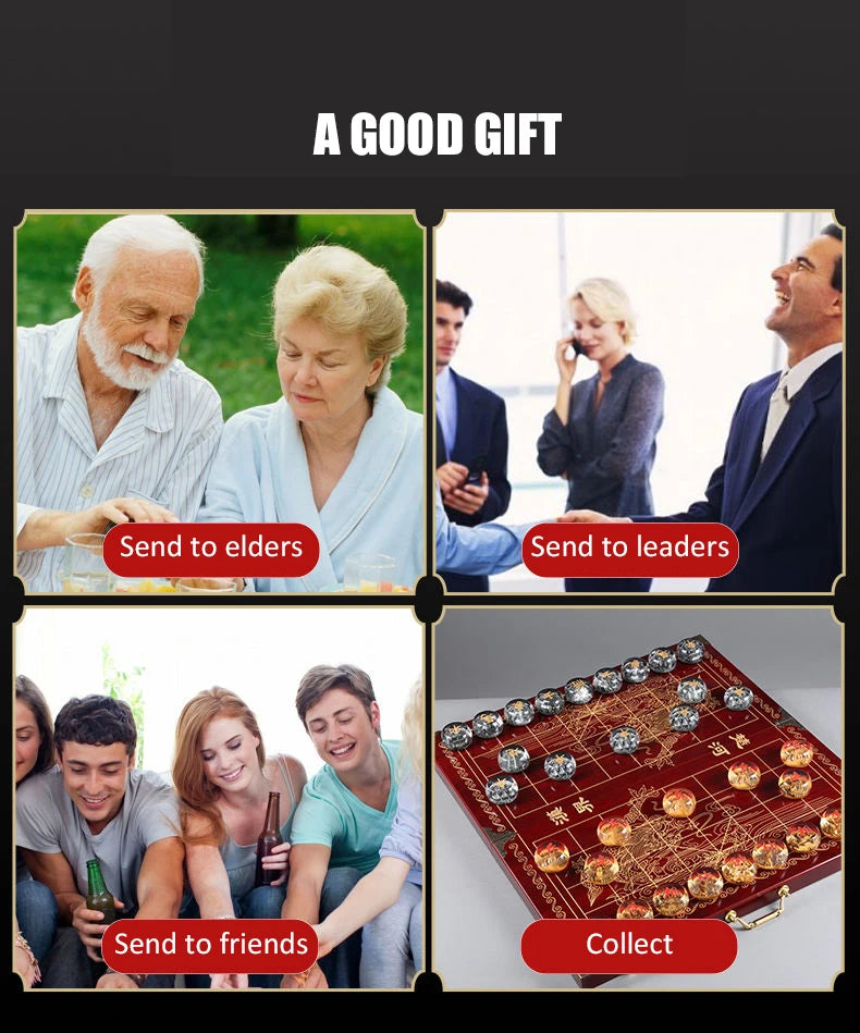 Chinese Chess Set Luxury Table Board Games Artificial Crystal Engraving Chess Family Party Children Adult Collect Birthday Gift