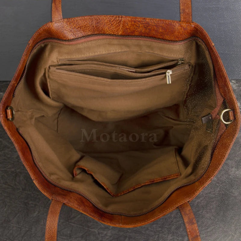 MOTAORA New Cowhide Large Capacity Shoulder Bag For Women Genuine Leather Crossbody Tote Bags Luxury Casual Solid Handbag Purse