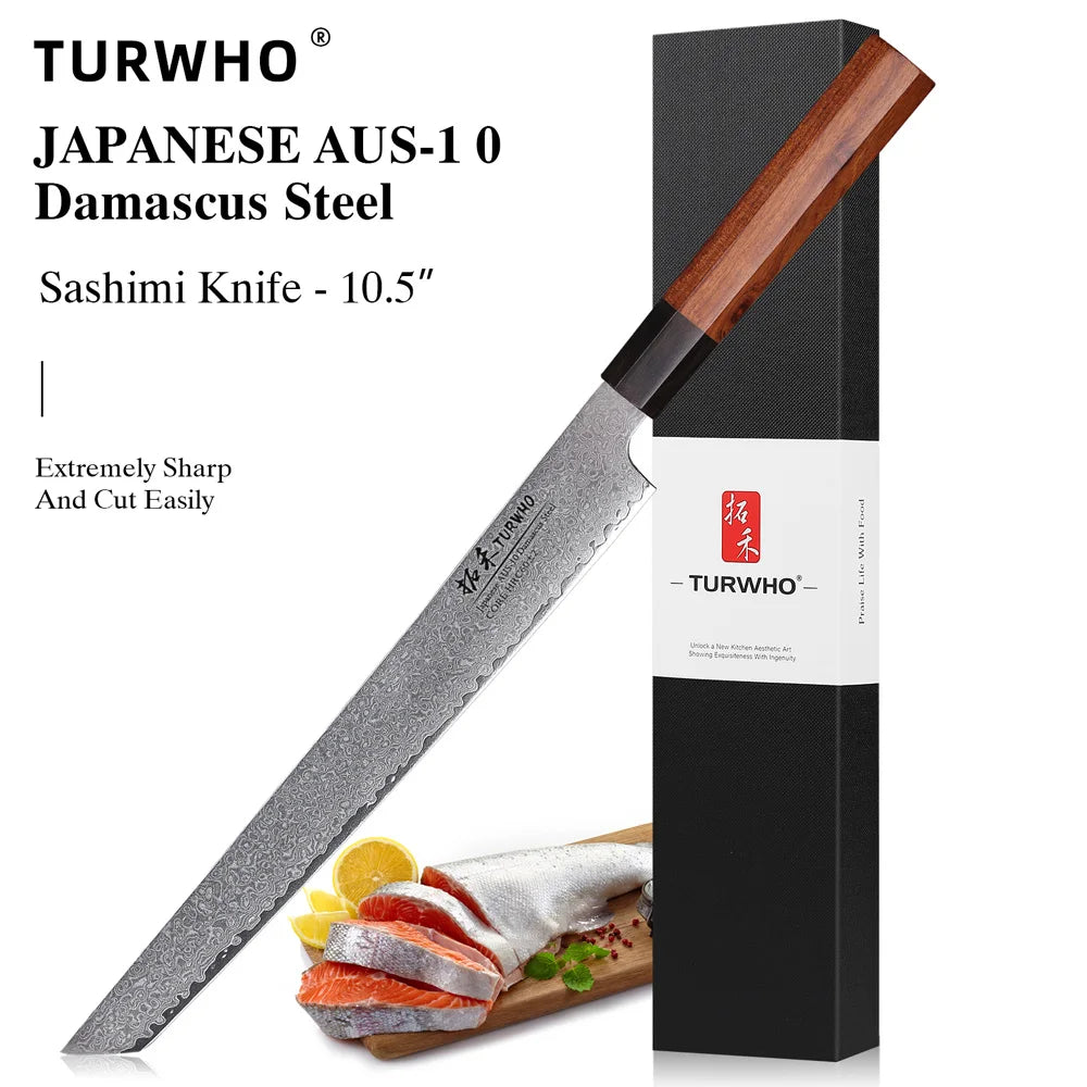 TURWHO Hand Forged Japanese Chef Knife Damascus Steel Kitchen Knives Santoku Sashimi Bread Utility Handmade Blade Cooking Tools