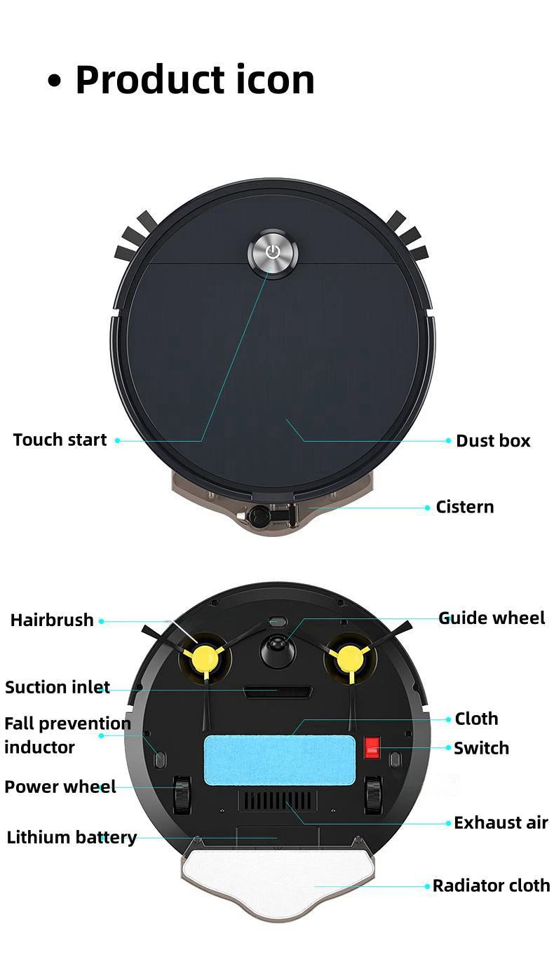 Powerful suction sweeping robot, suitable for hard floors/low plush carpets/pet hair sweeping robots, scheduled cleaning