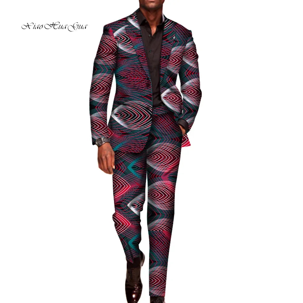 2 Pieces Set for Men Traditional Africa Clothing Pants Suits Men Party Long Sleeve Blazer Suits Plus Size African Outfits WYN602