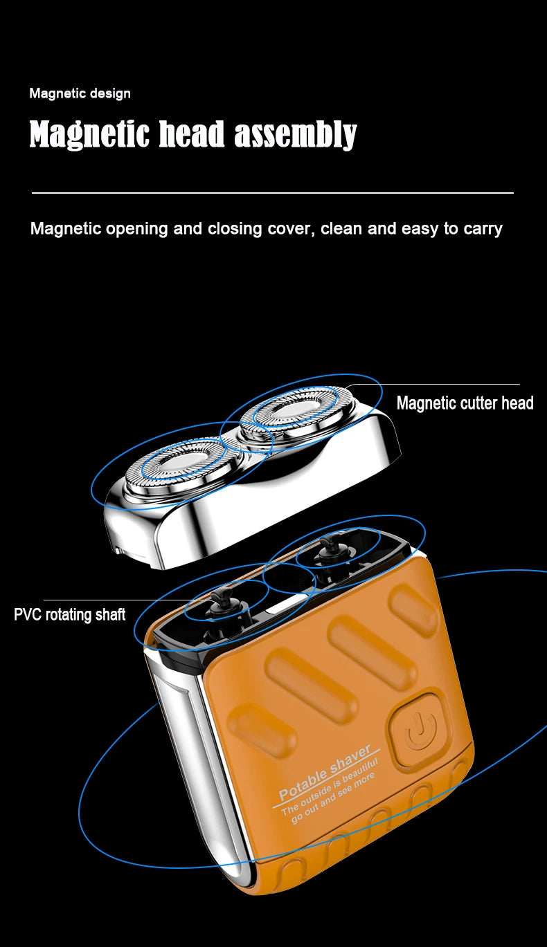 Mini Shaver On-The-Go, Portable Electric Shaver for Men, Dry Shave, USB-C，IPX7 Waterproof Easy Cleaning, Battery Indicator