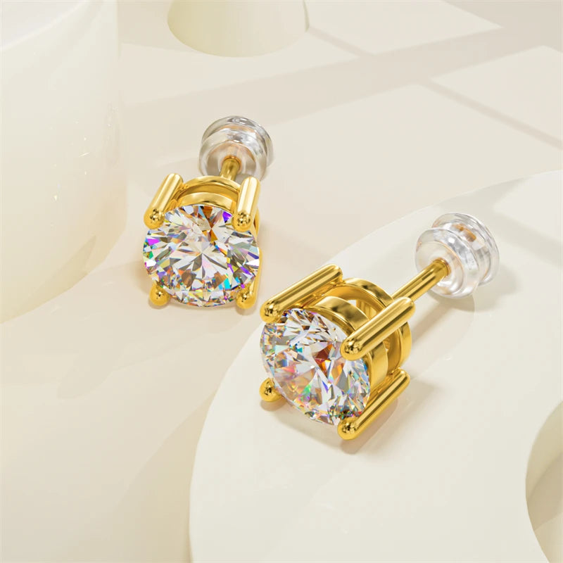 Original Real 18K Gold Moissanite Diamond Earrings Authentic AU750 Exquisite Gift Gold Earrings For Woman Female Fine Jewelry