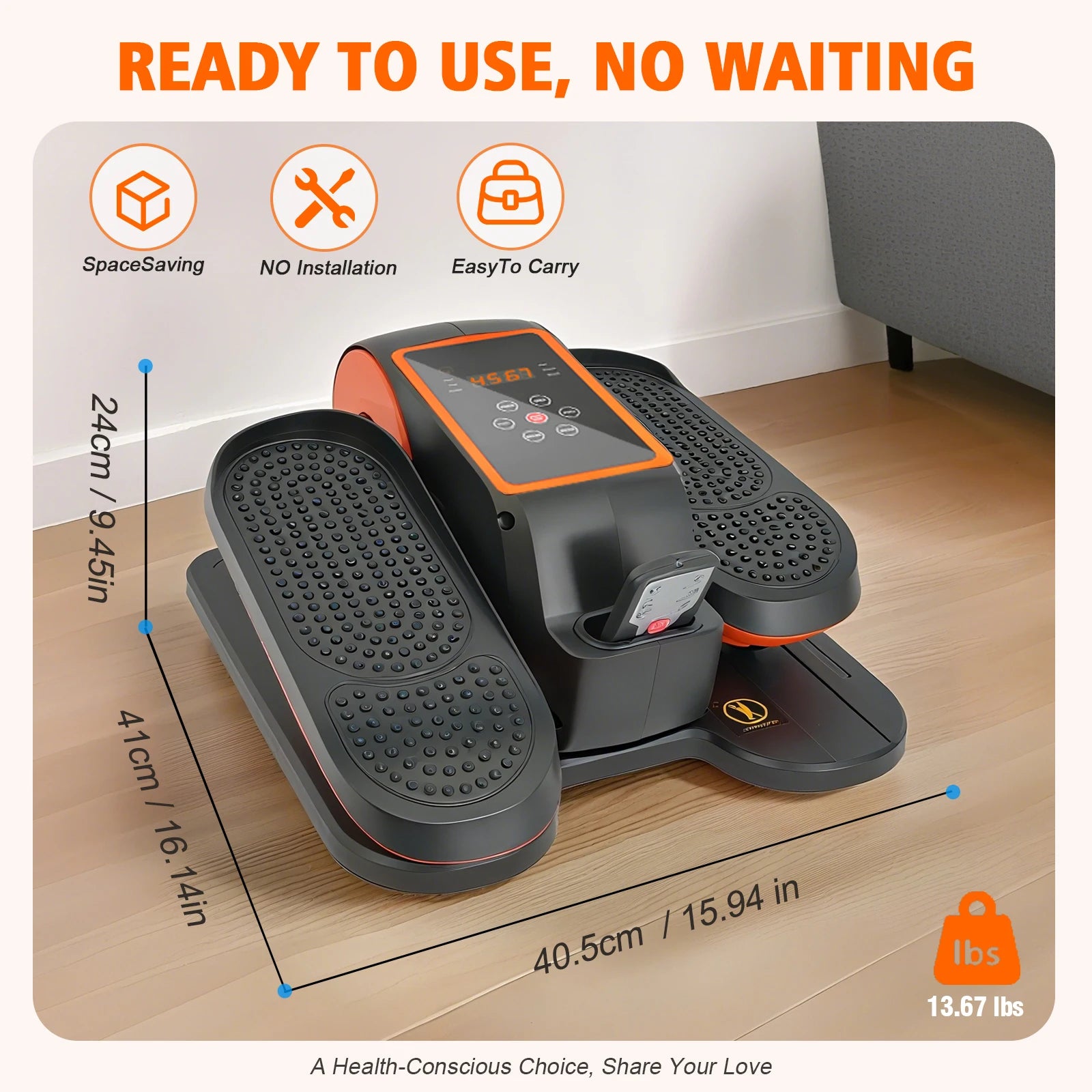 Under-Desk Electric Elliptical Pedal Exerciser 15-Levels 3 Auto Modes Fully Assembled Quiet Portable Full-Body for Office Home