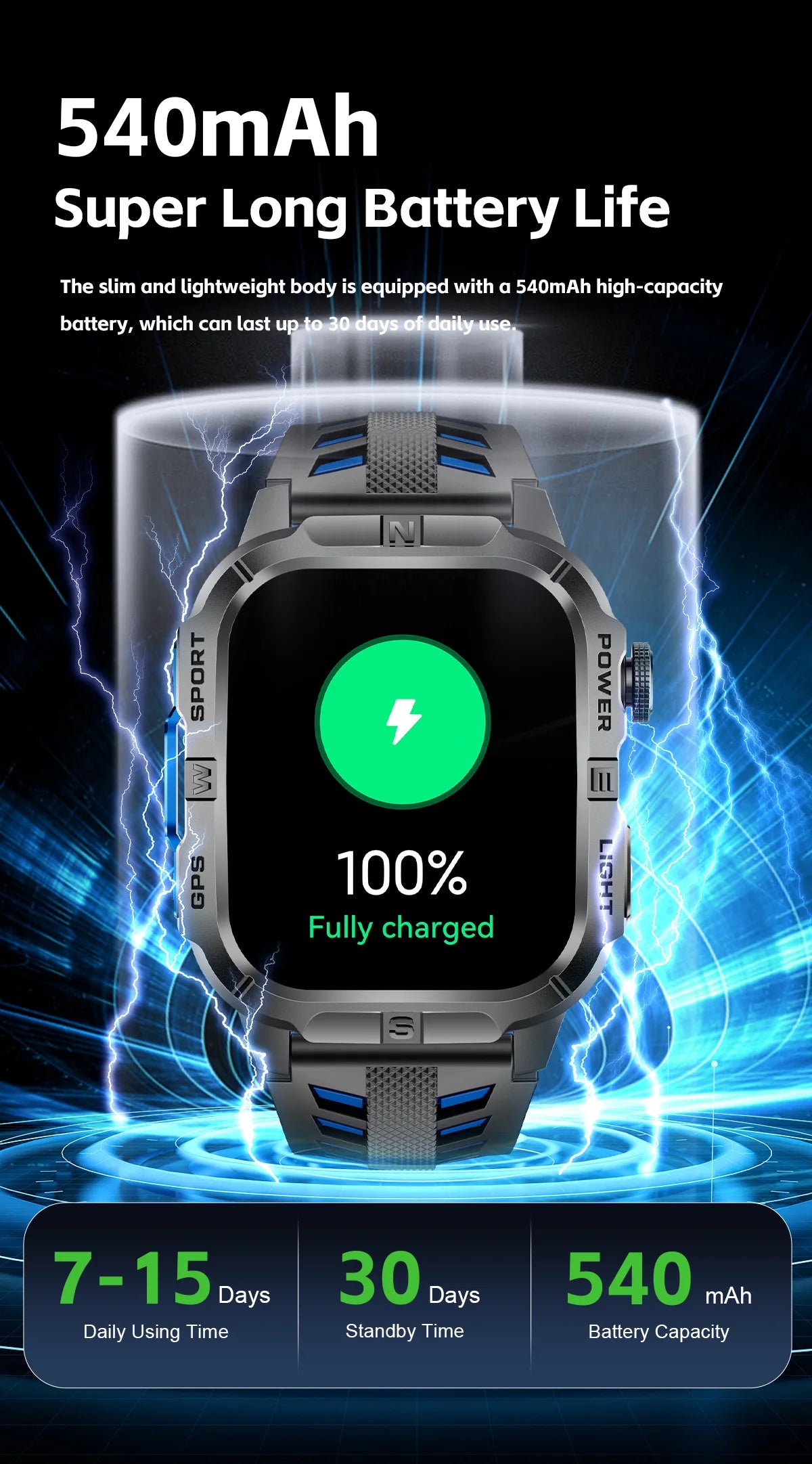 2026New GPS Outdoor Smart Watch Men Women Compass Altimeter Barometer Waterproof Bluetooth Call Sports Smartwatch 540mAh Battery