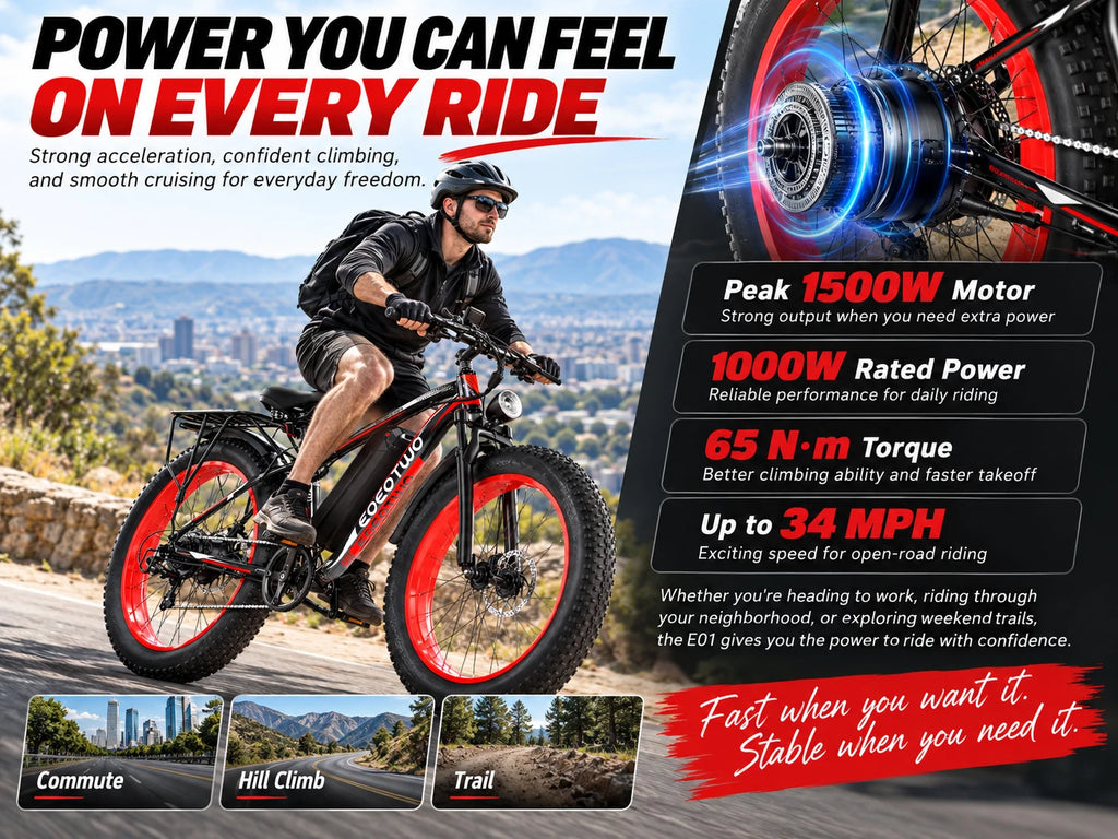 Electric Bike for Adults Teens, 1500W Motor, 34 Mph & 60 Miles, 26" Fat Tire All-Terrain Electric Mountain Bike with 48V 15AH Removable Battery, Dual Brake Off-Road Ebike