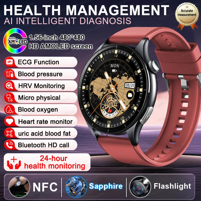 2025New Health Monitoring Uric Acid Blood Pressure Blood oxygen Body Analysis Smart Watch ECG+PPG Clock Smartwatches Men For IOS