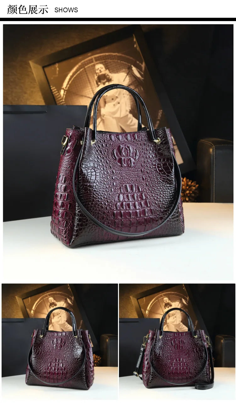 New Tote Bag for Women Crocodile Print Textured Bucket Bag Retro Shoulder Bag Fashion Handbag