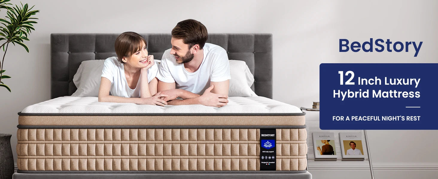 BedStory 12 Inch Full/King Hybrid Gel Memory Foam Mattress, Queen Size Mattress with Breathable Fabric for Comfortable Sleep