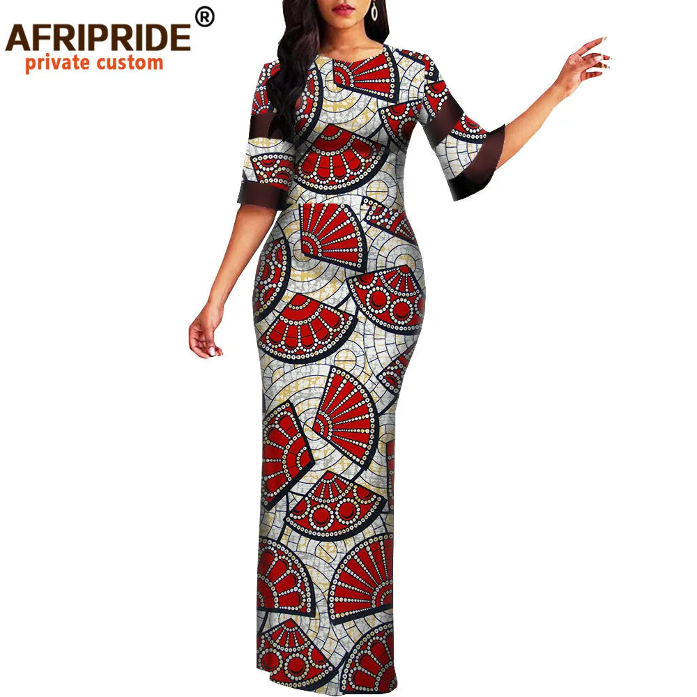 Women`s African Print Half Sleeve Dashiki Maxi Bodycon Dress Dashiki Ankara Party Dresses for Women Wax Batik AFRIPRIDE A1925049