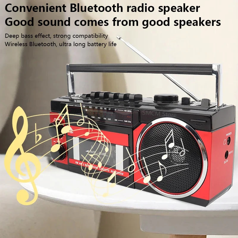 Portable Vintage Retro USB AM/FM/SW Multiband Radio Stereo Wireless Bluetooth Boombox Mp3 Audio Cassette Tape Player Recorder