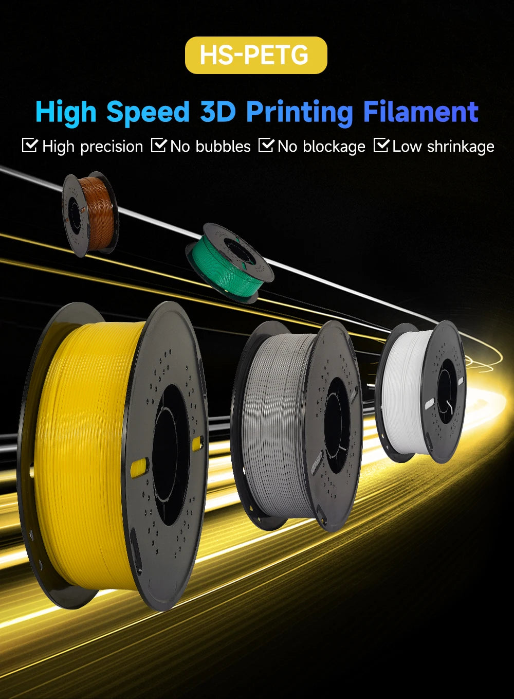 5/10KG Hyper PETG Filament, High Speed 3D Printer Filament,1kg/Spool (2.2lbs), 3D Printer Filament Good Toughness Non-Toxic