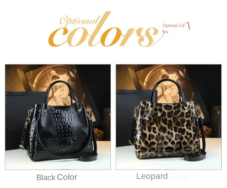 Genuine Leather Women Handbags New Tote Bag Fashion Crocodile Print Bucket Bag Retro Shoulder Messenger Bags Trend 2025