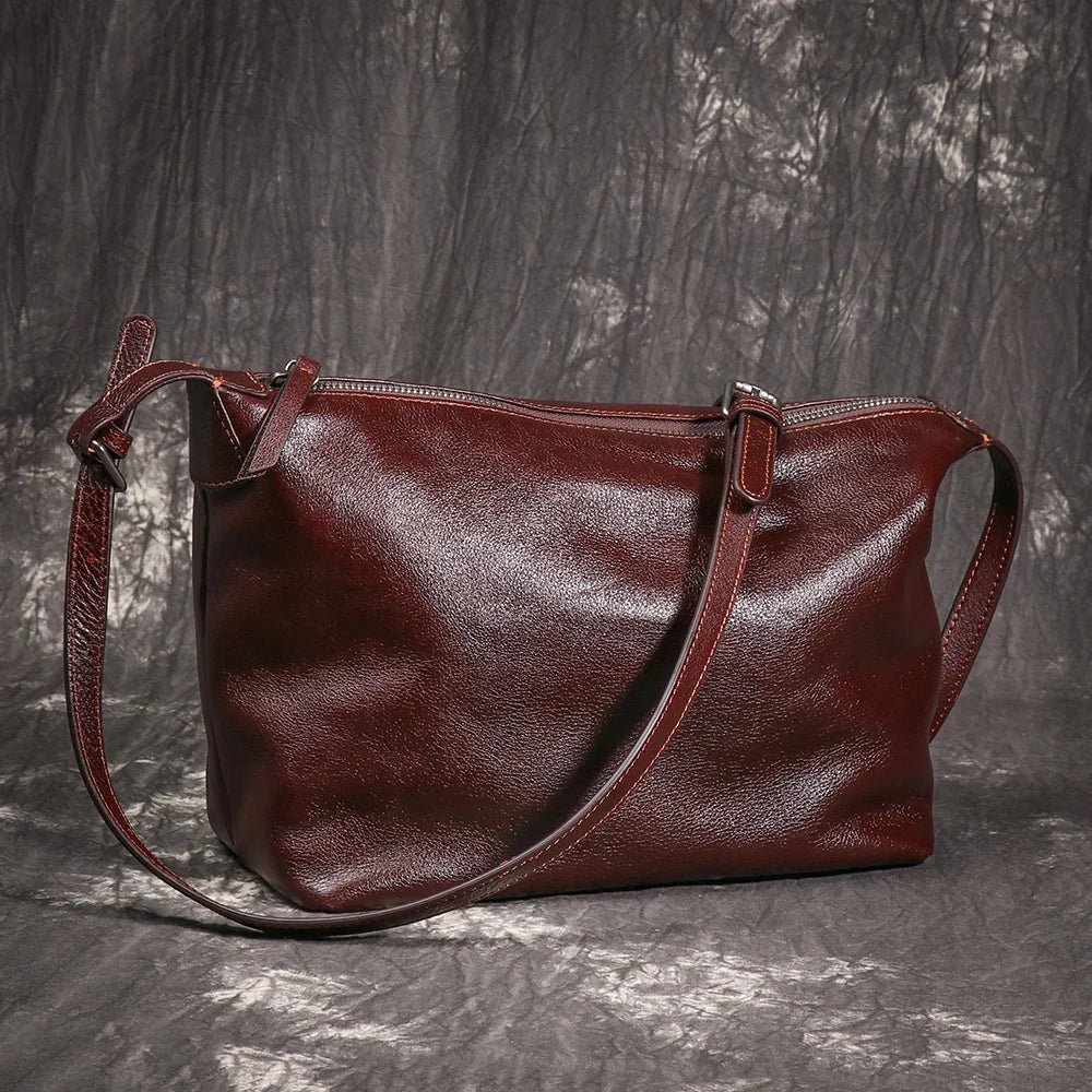 LUOKIR New Women's Genuine Leather Shoulder Bag Fashionable Retro HOBO Bag First Layer Cowhide Crossbody Bag Underarm Bag