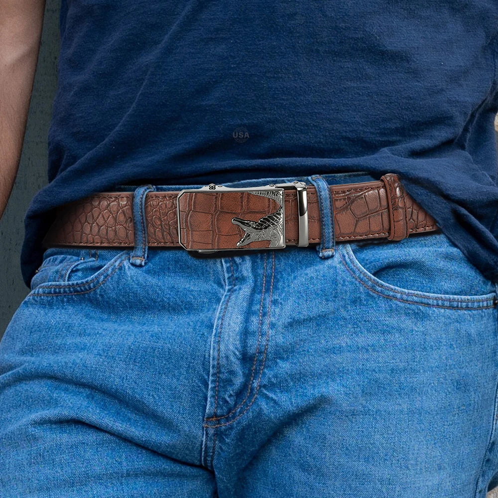 Men's PU Leather Belt Fashion Automatic Buckle Belt for Popular Business High Quality Male Belt