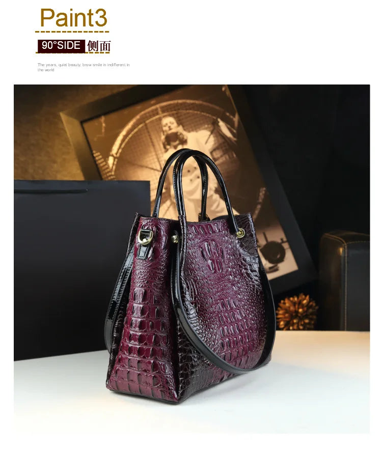 New Tote Bag for Women Crocodile Print Textured Bucket Bag Retro Shoulder Bag Fashion Handbag