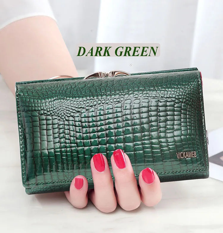 Free Gift Women Genuine Leather Short Wallet Female Fashion Purses Ladies Alligator Hasp & Zipper Small Coin Bag AE2155