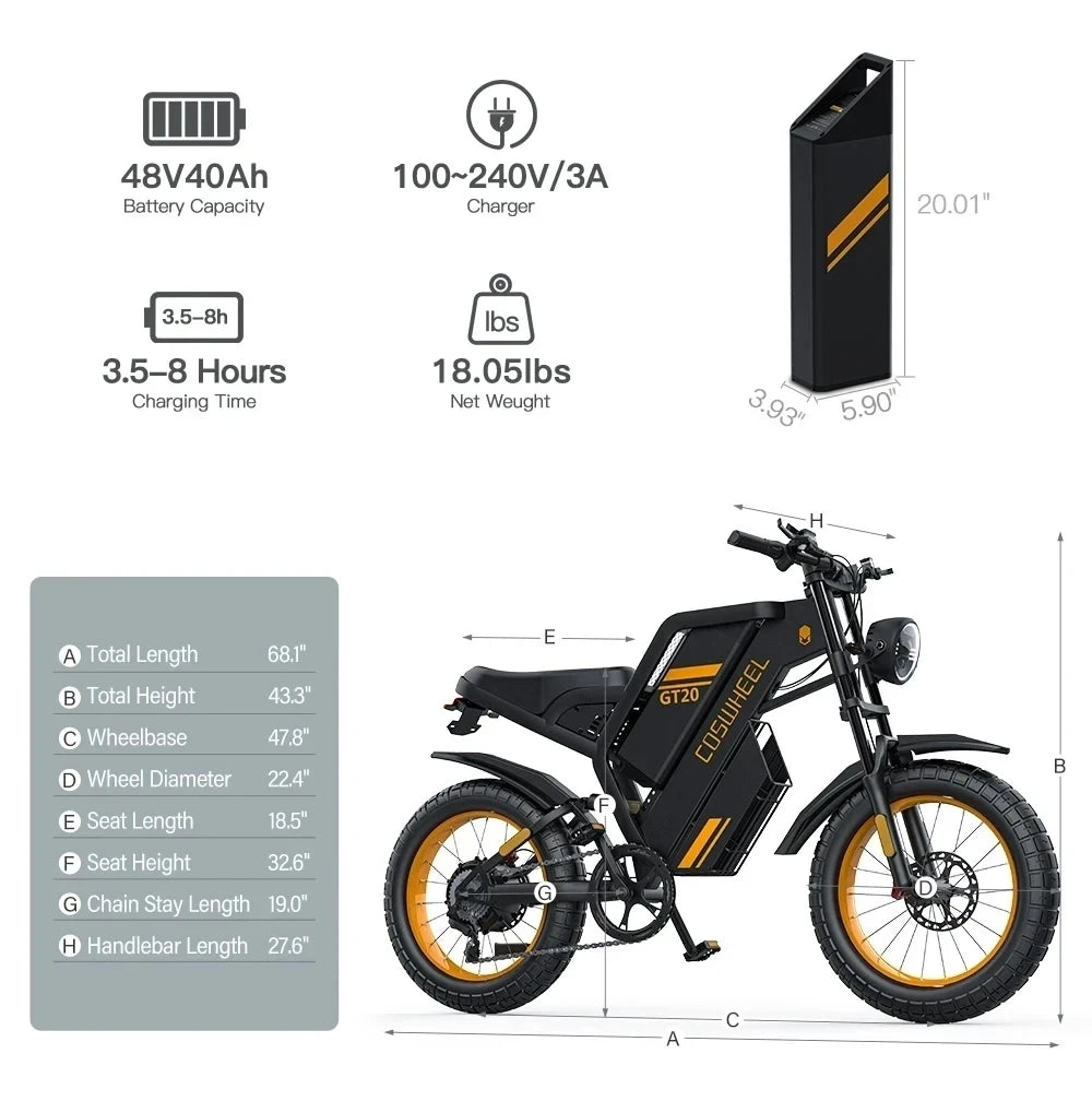 Coswheel Electric bike Dual Motor GT20 Pro/GT20 3000W 48V 40AH Mountain bikes Electric Off Road Bike Fat Tires Motorcycle Ebike