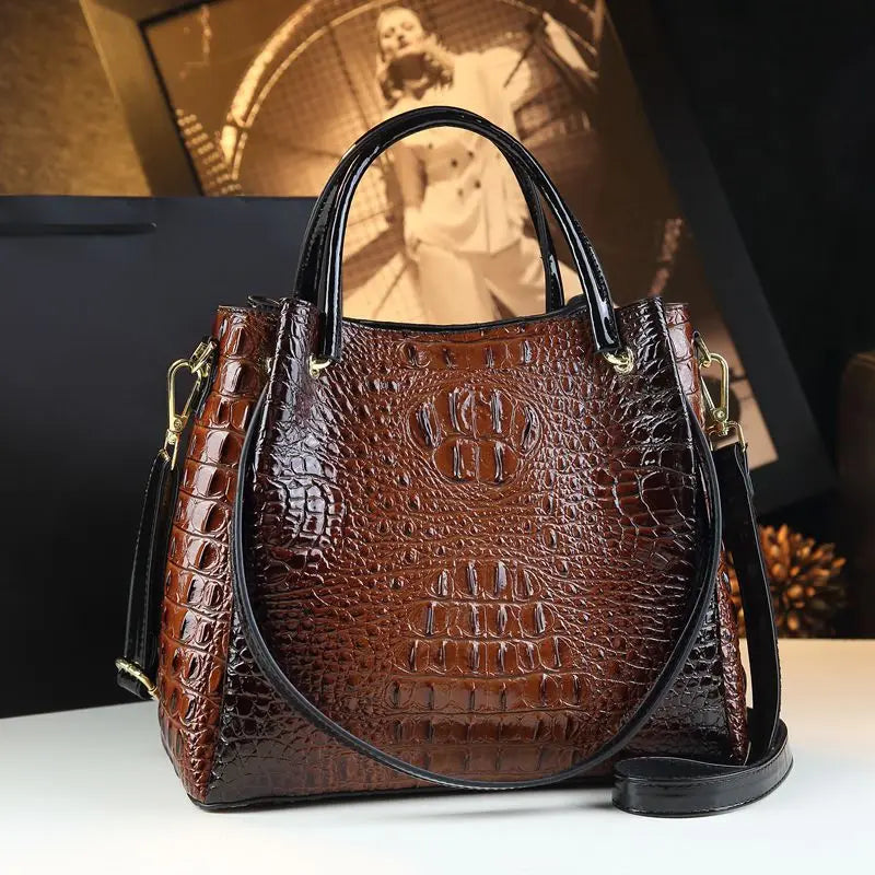 New Tote Bag for Women Crocodile Print Textured Bucket Bag Retro Shoulder Bag Fashion Handbag