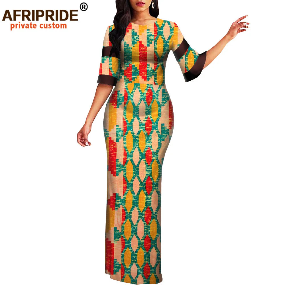 Women`s African Print Half Sleeve Dashiki Maxi Bodycon Dress Dashiki Ankara Party Dresses for Women Wax Batik AFRIPRIDE A1925049