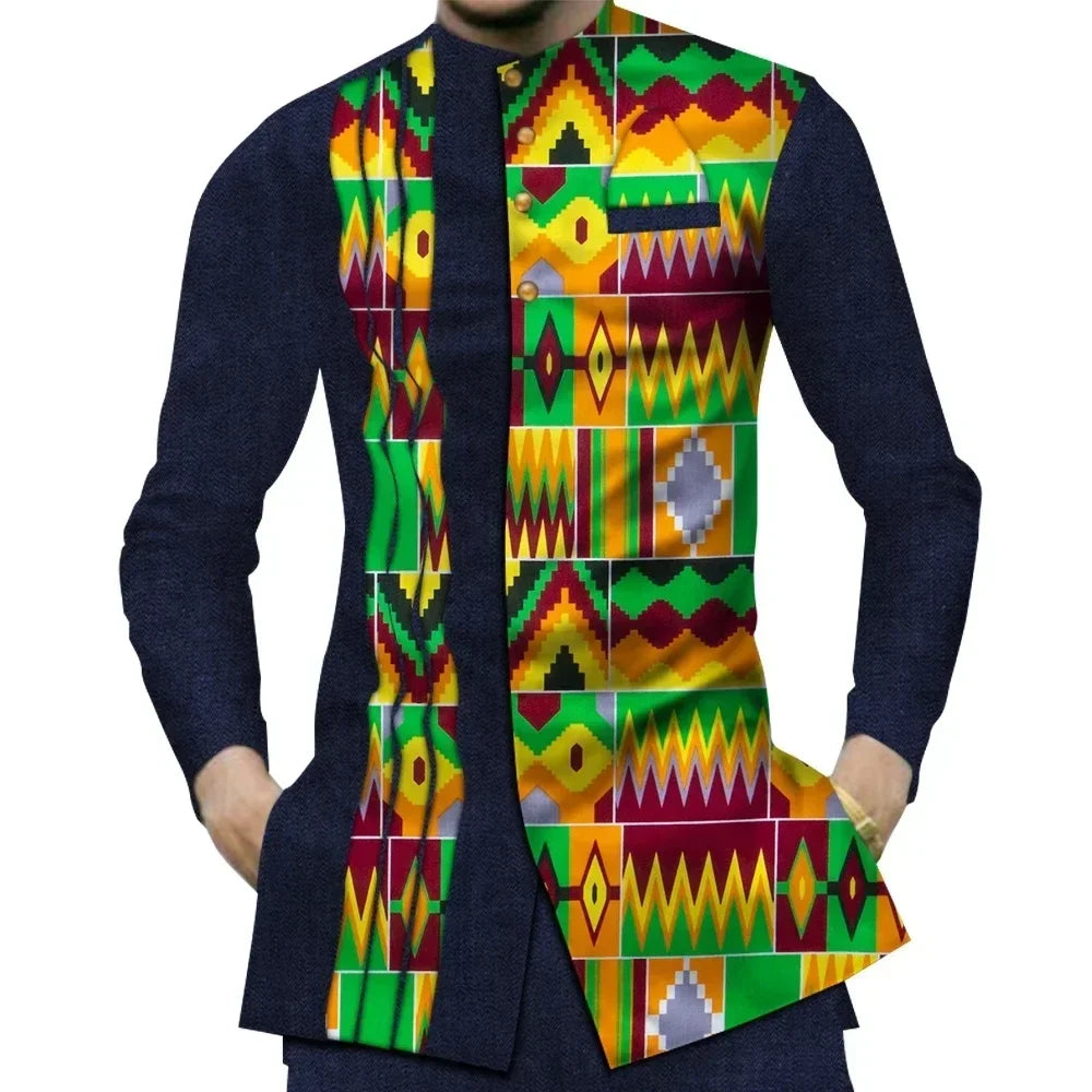 Casual 100% Cotton Mens African Clothing Dashiki Patchwork Print Shirt Tops Bazin Riche Traditional African Clothes WYN380